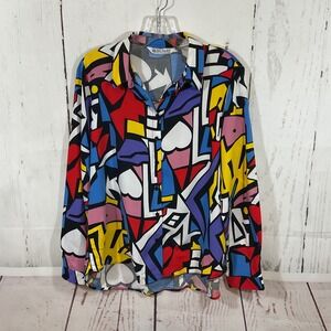 Big Dart Abstract Art Deco Top EU44 L Colorful 80s 90s Y2K Retro Blouse Shirt